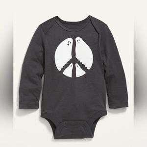 New Unisex Size 6-12M Old Navy Halloween Long-Sleeve‎ Ghost Peace Sign Bodysuit